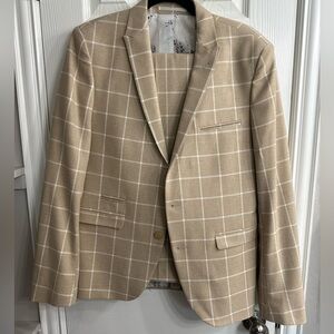 ASOS Beige Checkered Windowpane Suit